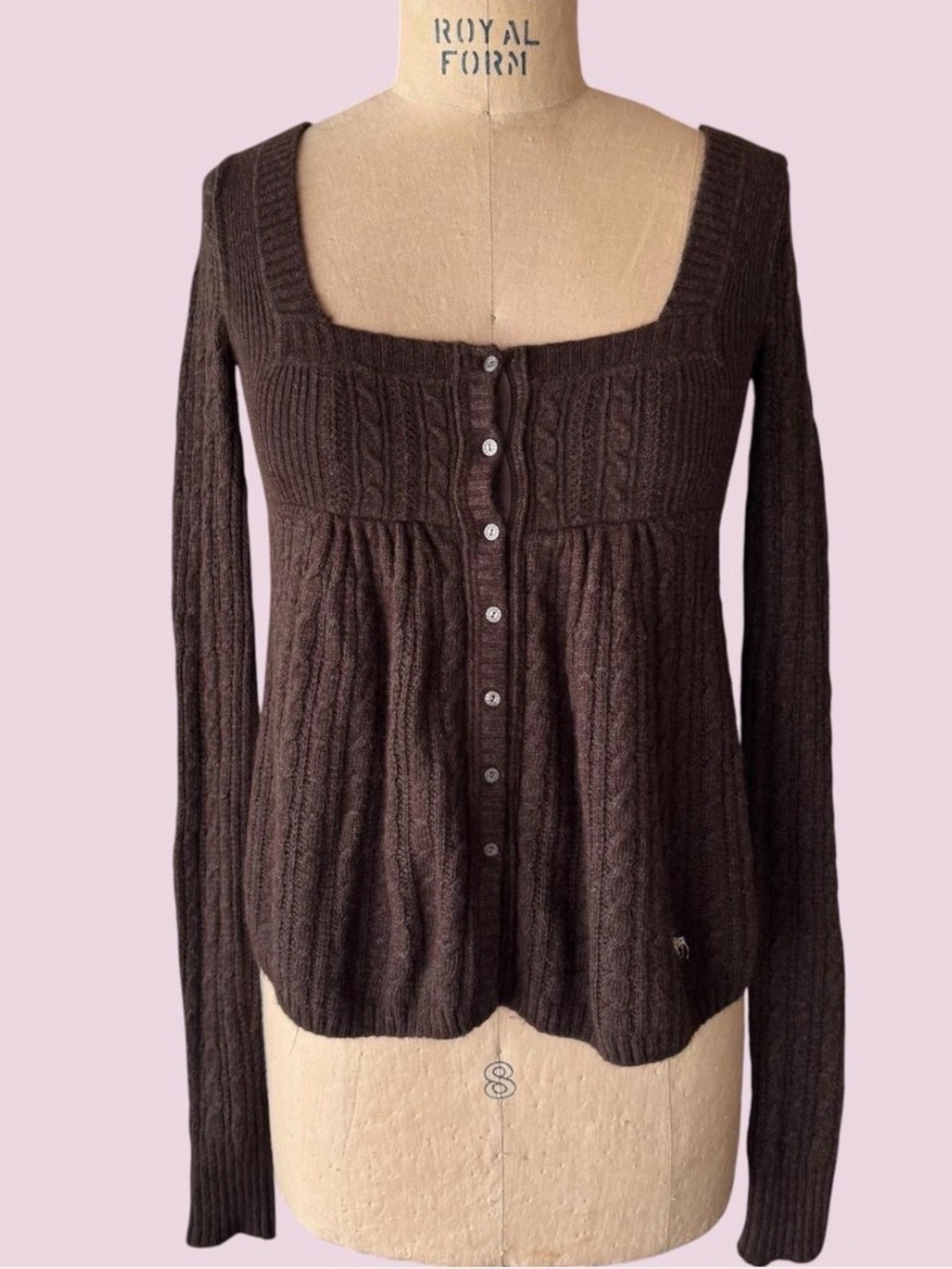 Vintage Y2K Abercrombie & Fitch Brown Knit Babydoll Long Sleeve Sweater